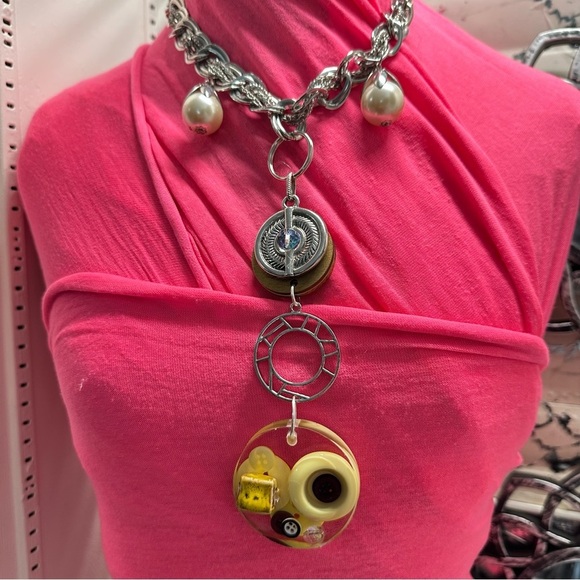 OOAK Assemblage Jewelry Steampunk Necklace Set Pendant Handmade Resin Dangle - Picture 10 of 14